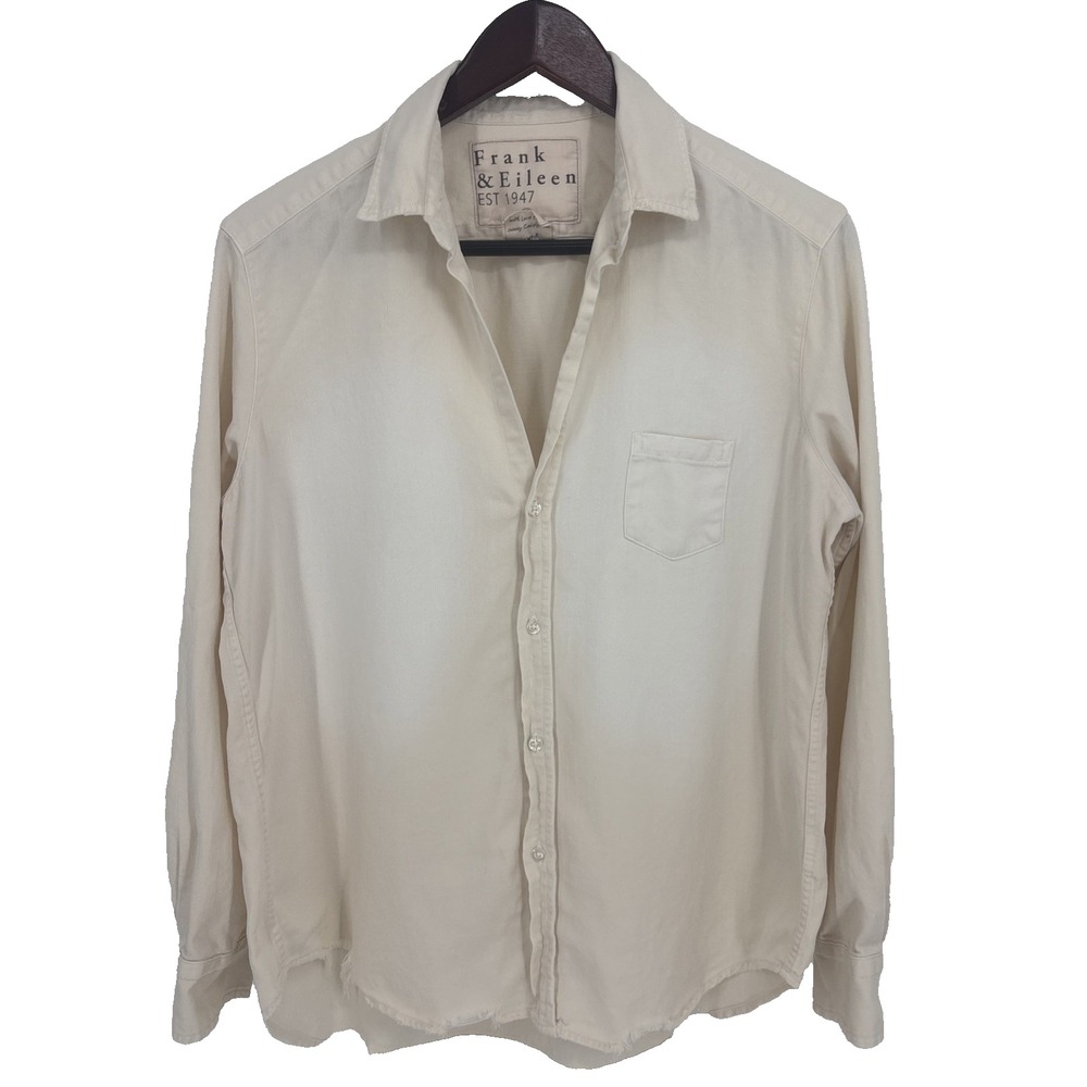 Frank & Eileen EILEEN Cream Beige Relaxed Cotton Button Shirt Small